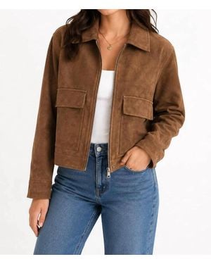 Sky To Moon Sueded Collar Zip Jacket - Brown