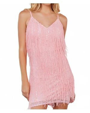 Scala Fringed Silhouette Cocktail Mini Dress - Pink