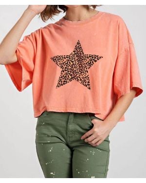 Easel Oversize Crop Star Top - Red