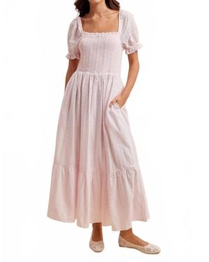 In-Loom Smocked Eyelet Lace Maxi Dress - Pink