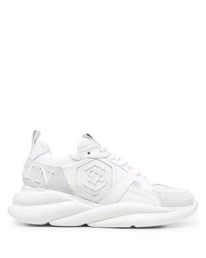 Philipp Plein Runner Hurricane Sculpted Eva Sole Leather Sneakers - White