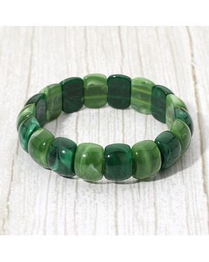 Fashnzfab Chunky Marbled Barrel Beaded Stretch Bracelet - Green
