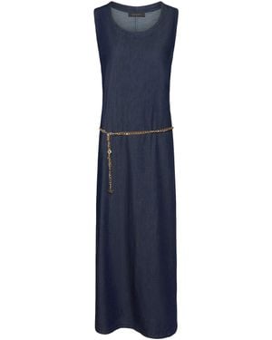 Elena Miro Sleeveless Denim Midi Chain Dress - Blue