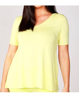 French Kyss Short Sleeve V-Neck T Shirt - Yellow