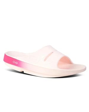 OOFOS Ooahh Sandals Blush Fade Round Toe Slip-On Slide Hawk3180 - Pink