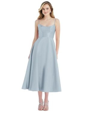 Alfred Sung Spaghetti Strap Full Skirt Satin Midi Dress - Blue