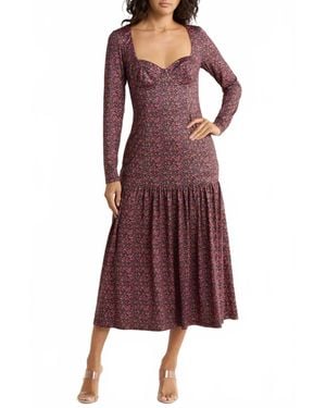 Hutch Chase Long Sleeve Midi Tiered Dress - Purple