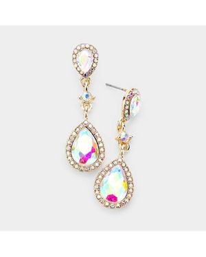 Fashnzfab Double Teardrop Stone Accented Dangle Evening Earrings - White