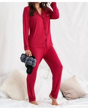Pretty You London Scarlet Bamboo Pajama Set - Red