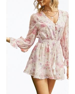 L Michele Floral-Print Chiffon Flounce Romper - Pink