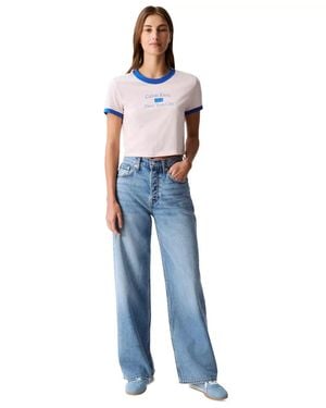 Calvin Klein Jeans Denim Whiskering High Rise Wide Leg Pall79 - Blue