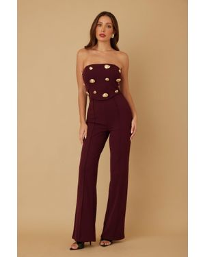 TRUEDAMES Multi Flat Mirror Stone Jumpsuit - Pink