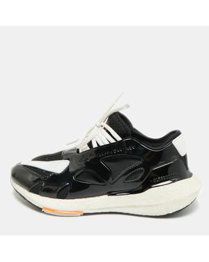 adidas By Stella McCartney Ultra Boost 22 Size 36.5/ Fabric And Faux Patent Leather Lace Up Sneakers - Black