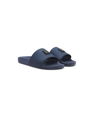 HUGO Italian-Made Slides With Contrast-Logo Strap - Blue