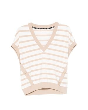 Liu Jo Striped V-Neck Sweater - White