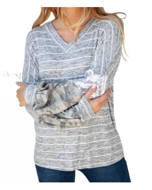Haptics Sequin Camo Sleeve Sweater - Gray