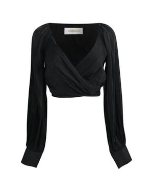 Zimmermann Long Sleeve Wrap Cropped Top - Black