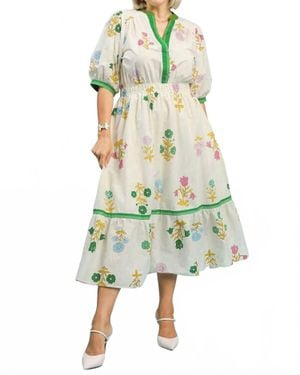 Umgee Petal Parade Print Midi Dress - Green