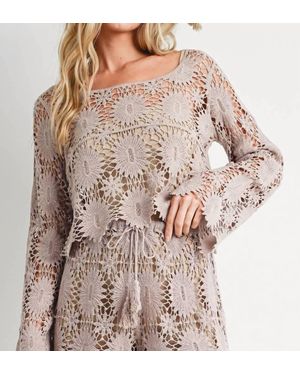 Bluivy Crochet Cropped Long Sleeve Top - Brown