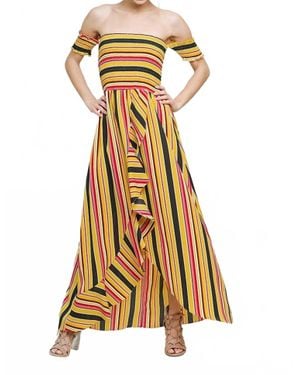 Umgee Striped Ruffle Tulip Maxi Dress - Metallic
