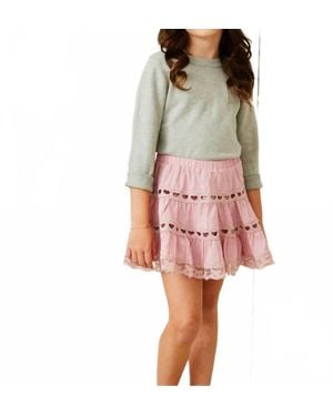 Theme Girls Sofia Heart Bow Lace Mini Skirt - Pink