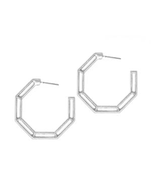 What's Hot Octagon Hoop Earrings - White