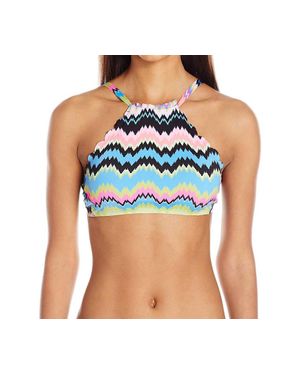 PQ Swim Clara Reversible To Seamless High Neck Bikini Top Swimsuit - Blue
