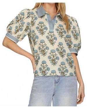 She + Sky Floral Printed Collar Short Sleeve Blouse - Natural