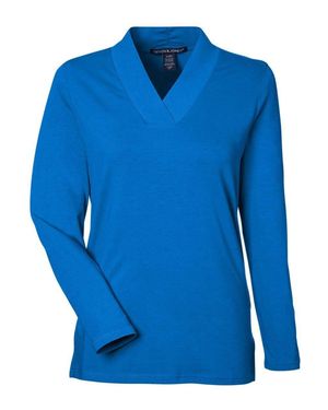Devon & Jones Raleigh Shawl Collar Knit Top - Blue