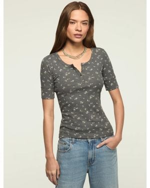Lucky Brand Short Sleeve Henley Tee - Gray