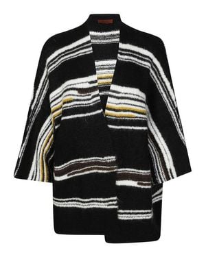 Missoni Open Front Maxi Cardigan With Bold Striped Pattern And Wide Sleeves - Black