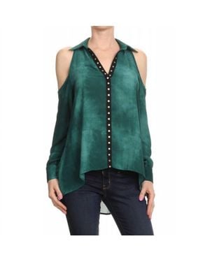 Ariella Cold Shoulder Tunic Top - Green