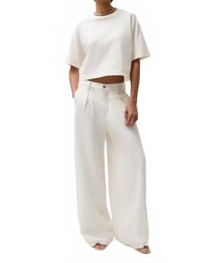 Pistola Delphine Pleated Denim Wide Leg Pant - White