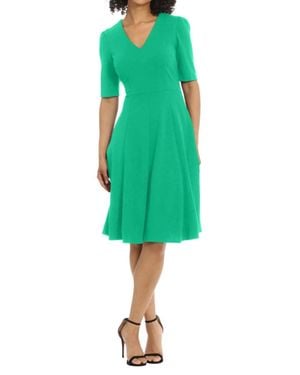 Donna Morgan V-Neck Short Sleeve A-Line Dress - Green