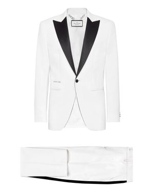 Philipp Plein Wool & Satin Suit 2 Pcs: Blazer Pants - White