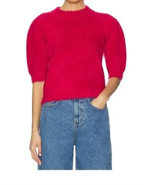 Bobi Mock Neck Puff Sleeve Sweater Top - Red