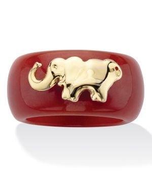 Palmbeach Jewelry Round Jade 10K Elephant Ring Band - Red