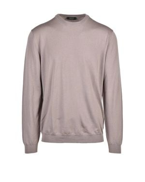 Zanone Fine-Knit Virgin Wool-Blend Crewneck Sweater - Gray