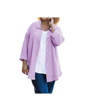 On The Plus Side Cotton Collar Long Sleeve Kendall Shirt - Purple
