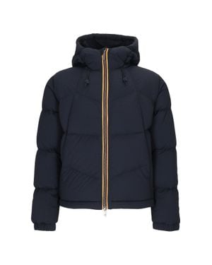 K-Way Padded Short Jacket With Quilted Design And Contrasting Trim - Blue
