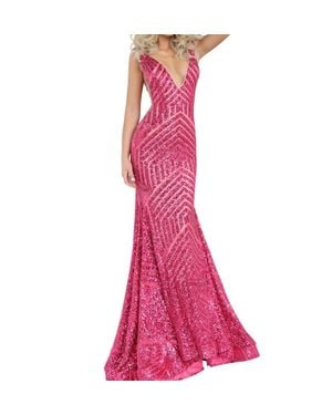 Jovani Low V Neck Sequin Sheath Dress - Pink