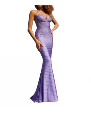 Faviana Stretch Satin Rhinestone Dress - Purple