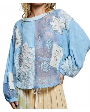 Pol Crochet Embroidered Patch Lace Top - Blue