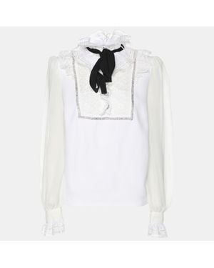 Self-Portrait Stretch Crepe Tie Neck Top - White