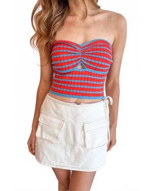 Day + Moon Denim Wrap Skort - Red