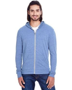 Threadfast Apparel Triblend Full-Zip Light Hooded Sweatshirt - Blue