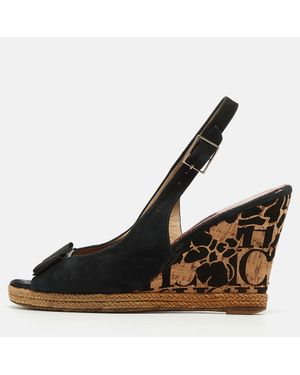 Carolina Herrera Suede Bow Cork Wedge Slingback Sandals - Brown