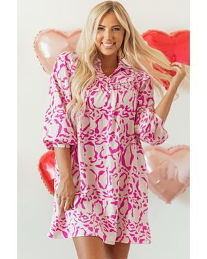 TRUEDAMES Leopard Print Loose Fit Babydoll Mini Dress - Pink