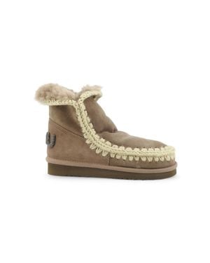 Mou Glitter Logo Sheepskin Ankle Boots - Natural
