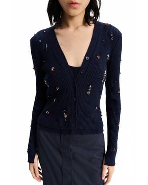 Dorothee Schumacher Embellished Merino Long Sleeve Twinset Cardigan - Blue